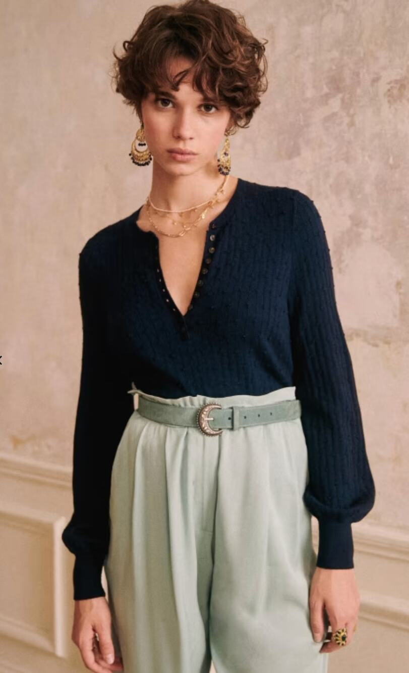Sezane zoe jumper henley sweater in navy